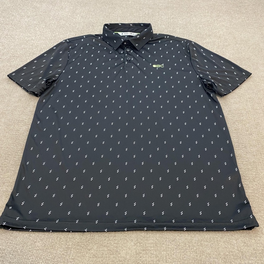 Black Clover Polo Shirt Mens Large Black Print Live Lucky Golf Performance Logo